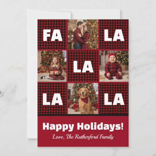 Rustic Red Plaid Fa La La Custom Photo Christmas Feestdagenkaart (Voorkant)