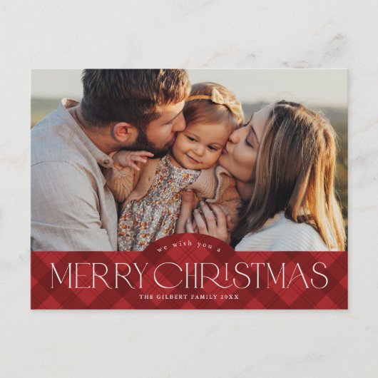 Rustic Red Plaid Foto Vrolijk Kerstfeest Feestdagenkaart (Voorkant)