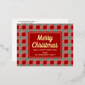 Rustic Red Plaid Merry Christmas Gold Folie Feestdagen Briefkaart (Voorkant / Achterkant)