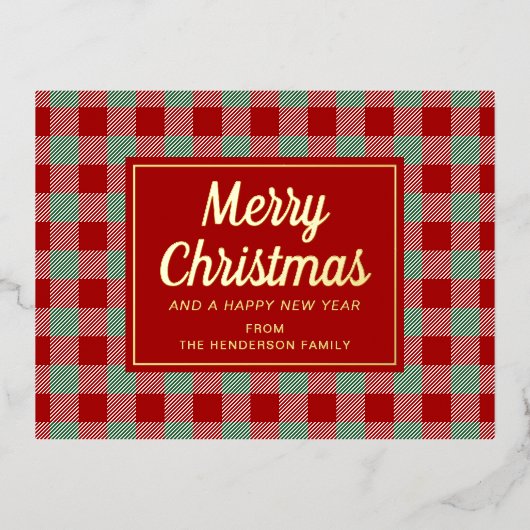 Rustic Red Plaid Merry Christmas Gold Folie Feestdagen Briefkaart (Voorkant)