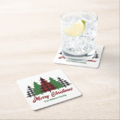 Rustic Red Plaid Merry Christmas Trees Party Kartonnen Onderzetters (Insitu)