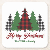 Rustic Red Plaid Merry Christmas Trees Party Kartonnen Onderzetters (Voorkant)