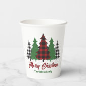 Rustic Red Plaid Merry Christmas Trees Party Papieren Bekers (Achterkant)