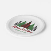 Rustic Red Plaid Merry Christmas Trees Party Papieren Bordje (Gekanteld)