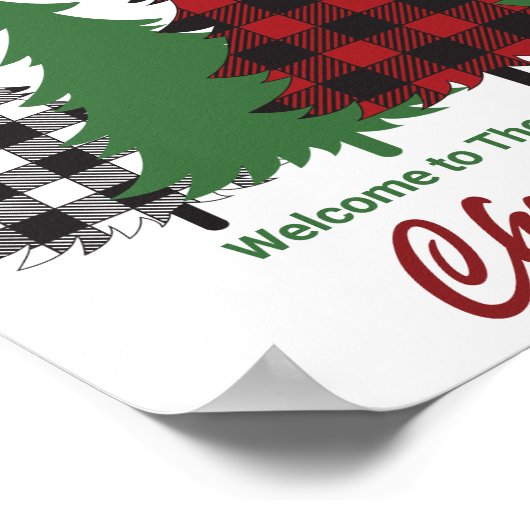 Rustic Red Plaid Merry Christmas Trees Party Poster (Hoek)