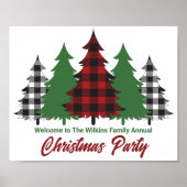 Rustic Red Plaid Merry Christmas Trees Party Poster (Voorkant)