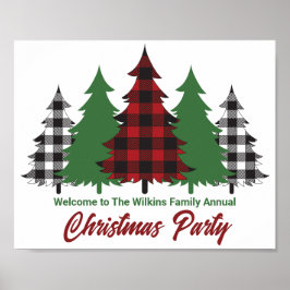 Rustic Red Plaid Merry Christmas Trees Party Poster