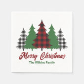 Rustic Red Plaid Merry Christmas Trees Party Servet (Voorkant)
