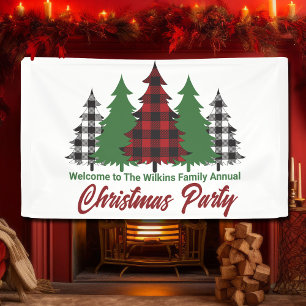 Rustic Red Plaid Merry Christmas Trees Party Spandoek