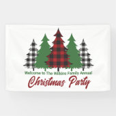 Rustic Red Plaid Merry Christmas Trees Party Spandoek (Horizontaal)