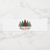Rustic Red Plaid Merry Christmas Trees Party Waterfles Etiket (Enkel label)
