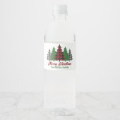 Rustic Red Plaid Merry Christmas Trees Party Waterfles Etiket (Voorkant)