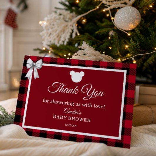 Rustic Red Plaid Merry Little Baby Shower Bedankkaart