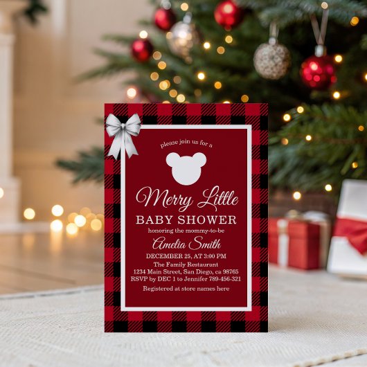 Rustic Red Plaid Merry Little Baby Shower Kaart