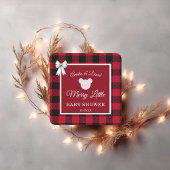 Rustic Red Plaid Merry Little Baby Shower Vierkante Sticker