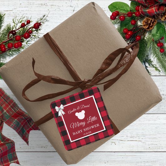 Rustic Red Plaid Merry Little Baby Shower Vierkante Sticker