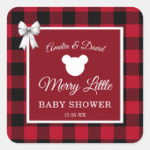 Rustic Red Plaid Merry Little Baby Shower Vierkante Sticker (Voorkant)
