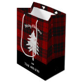 Rustic Red Plaid Naam toevoegen Vrolijk kerstvoord Medium Cadeauzakje (Voorkant Gekanteld)