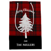 Rustic Red Plaid Naam toevoegen Vrolijk kerstvoord Medium Cadeauzakje (Voorkant)