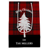 Rustic Red Plaid Naam toevoegen Vrolijk kerstvoord Medium Cadeauzakje (Achterkant)