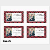 Rustic Red Plaid Photo Christmas Rechthoekige Sticker (Vel)