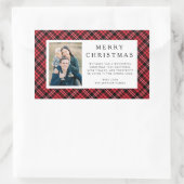 Rustic Red Plaid Photo Christmas Rechthoekige Sticker (Tas)