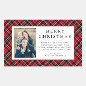 Rustic Red Plaid Photo Christmas Rechthoekige Sticker (Voorkant)