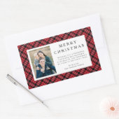 Rustic Red Plaid Photo Christmas Rechthoekige Sticker (Envelop)