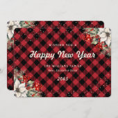 Rustic Red Plaid Snow Botanical New Year Card Feestdagenkaart (Voorkant / Achterkant)
