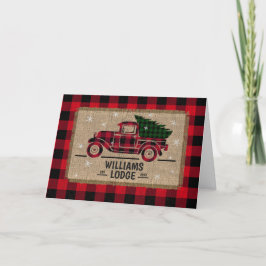 Rustic Red Plaid  Truck Burlap Lodge Feestdagen Kaart