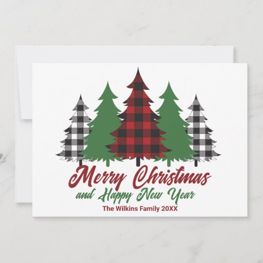 Rustic Red Plaid Vrolijk Kerstfeest Gelukkig Nieuw Feestdagenkaart (Voorkant)