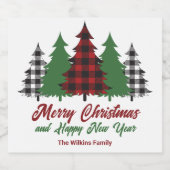Rustic Red Plaid Vrolijk Kerstfeest Gelukkig Nieuw Sparkling Wijnetiket (Enkel label)