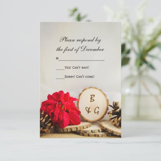 Rustic Red Poinsettia Bossen bruiloft RSVP (Staand voorkant)