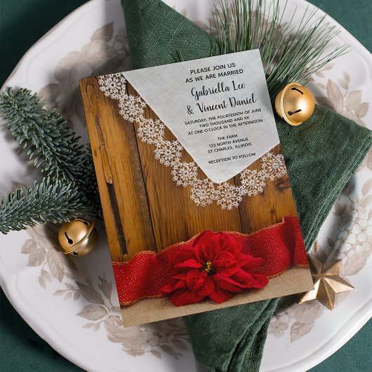 Rustic Red Poinsettia country Winter Barn Wedding Kaart