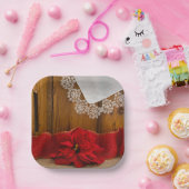 Rustic Red Poinsettia Country Winter Weddenschap Papieren Bordje (Feest)