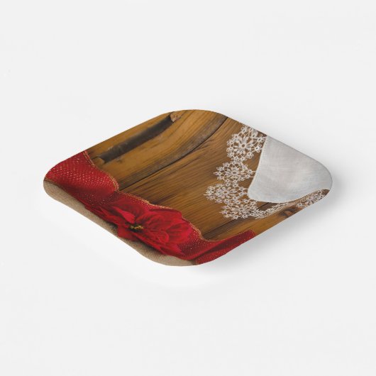 Rustic Red Poinsettia Country Winter Weddenschap Papieren Bordje (Gebogen)