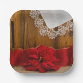 Rustic Red Poinsettia Country Winter Weddenschap Papieren Bordje (Voorkant)