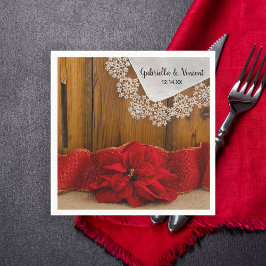 Rustic Red Poinsettia Country Winter Weddenschap Servet