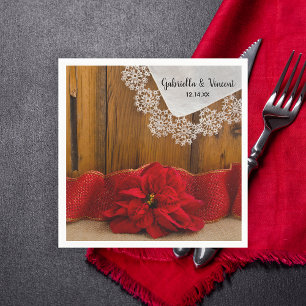 Rustic Red Poinsettia Country Winter Weddenschap Servet