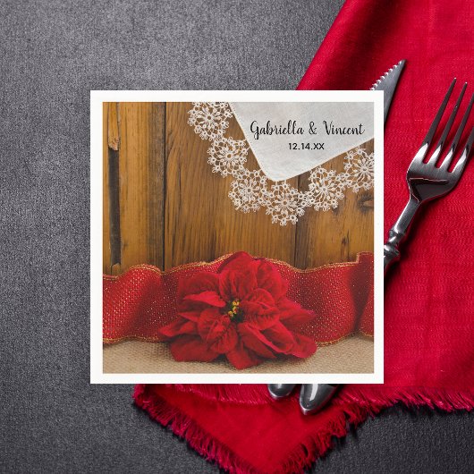 Rustic Red Poinsettia Country Winter Weddenschap Servet