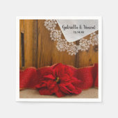 Rustic Red Poinsettia Country Winter Weddenschap Servet (Voorkant)