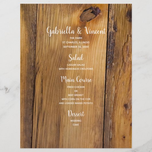 Rustic Red Poinsettia Country Winter Wedding Menu (Achterkant)