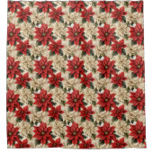 Rustic Red Poinsettia Curtain Classic Xmas Flowers Douchegordijn (Voorkant)