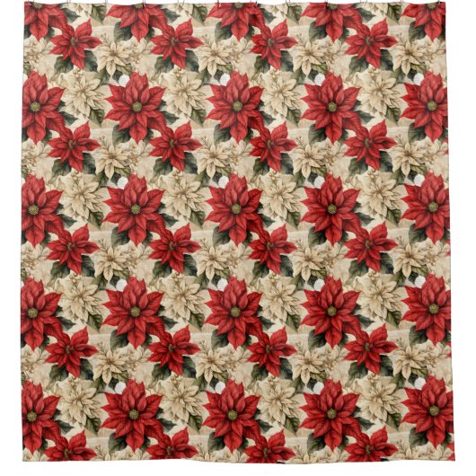 Rustic Red Poinsettia Curtain Classic Xmas Flowers Douchegordijn (Voorkant)