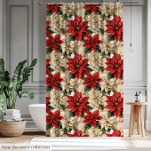 Rustic Red Poinsettia Curtain Classic Xmas Flowers Douchegordijn