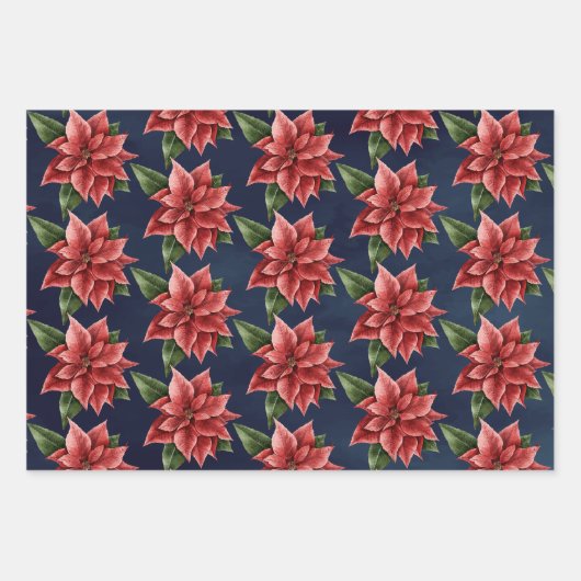 Rustic Red Poinsettia Floral Pattern kerst Inpakpapier Vel (Voorkant 2)