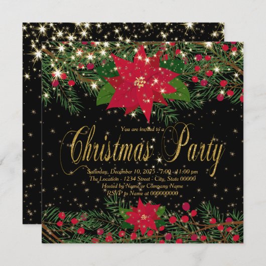 Rustic Red Poinsettia Kerstfeest Kaart (Voorkant / Achterkant)