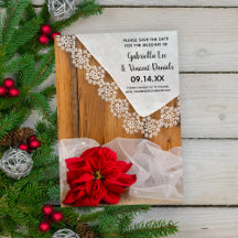 Rustic Red Poinsettia Lace Winter Save the Date