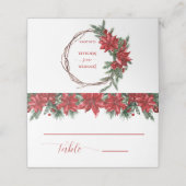 Rustic Red Poinsettia Pine Greenery Wedding Plaatskaartje (Buitenkant ongevouwen)