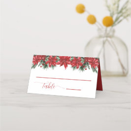 Rustic Red Poinsettia Pine Greenery Wedding Plaatskaartje
